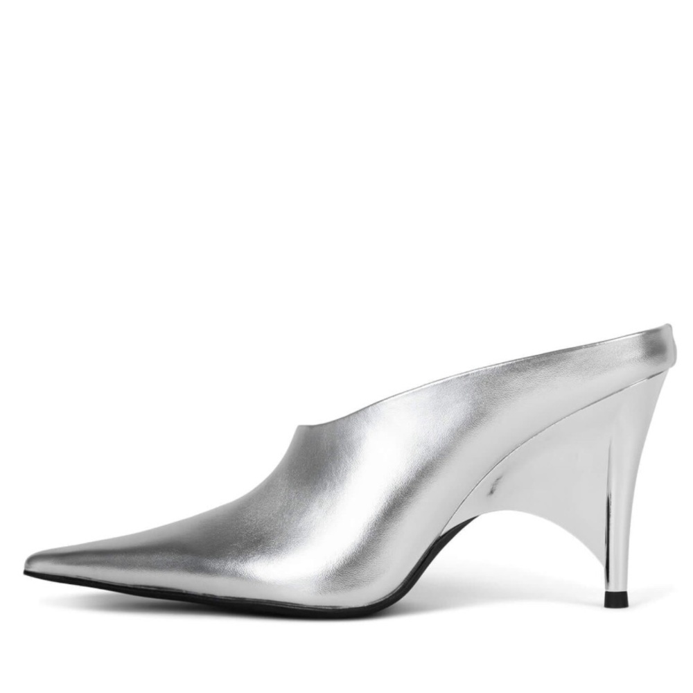 Jeffrey Campbell Vader Metallic Silver Pointed-Toe Mules